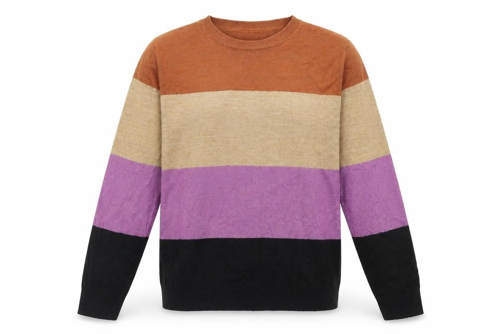 Marks and Spencer Womens Brown Crew Neck Striped Acrylic Pullover Jumper Size 10