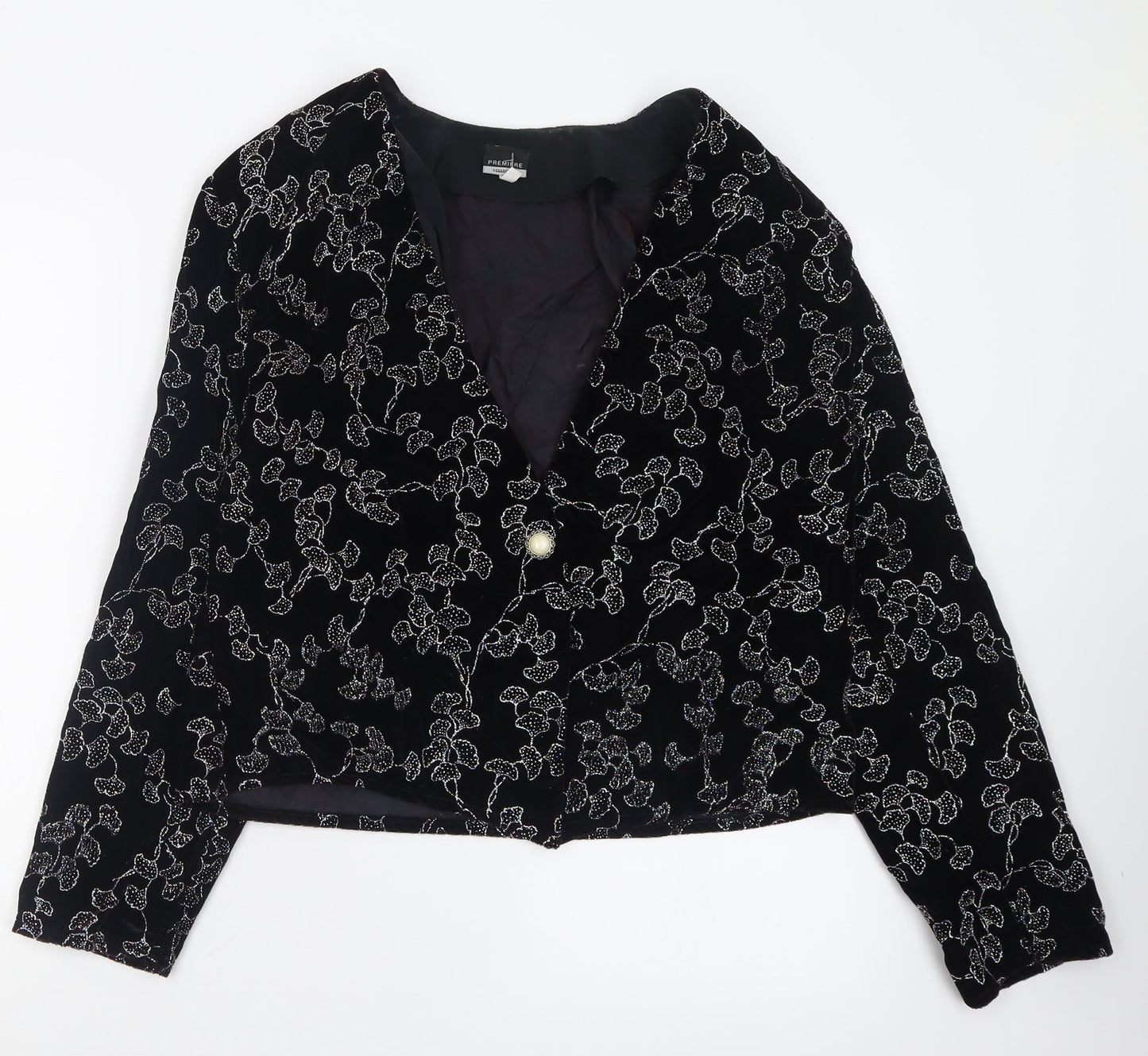 Premiere Womens Black Geometric  Jacket Blazer Size 14  Button