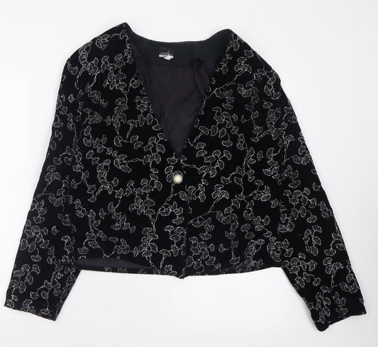 Premiere Womens Black Geometric  Jacket Blazer Size 14  Button
