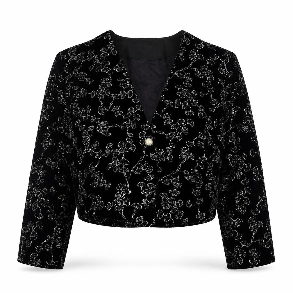Premiere Womens Black Geometric  Jacket Blazer Size 14  Button