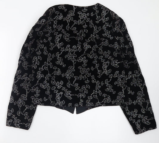 Premiere Womens Black Geometric  Jacket Blazer Size 14  Button
