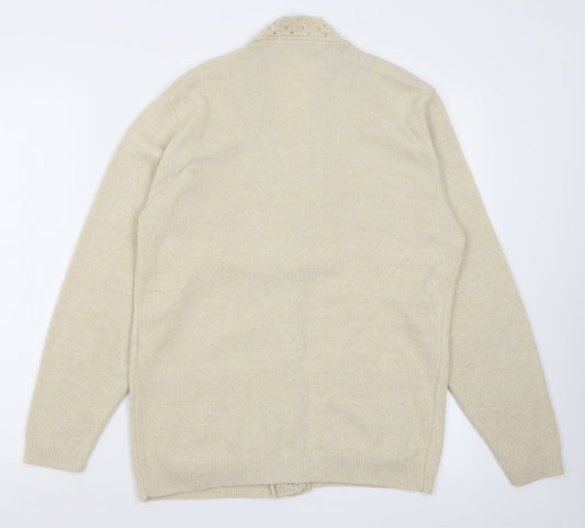 Classic Womens Beige V-Neck  Acrylic Cardigan Jumper Size M