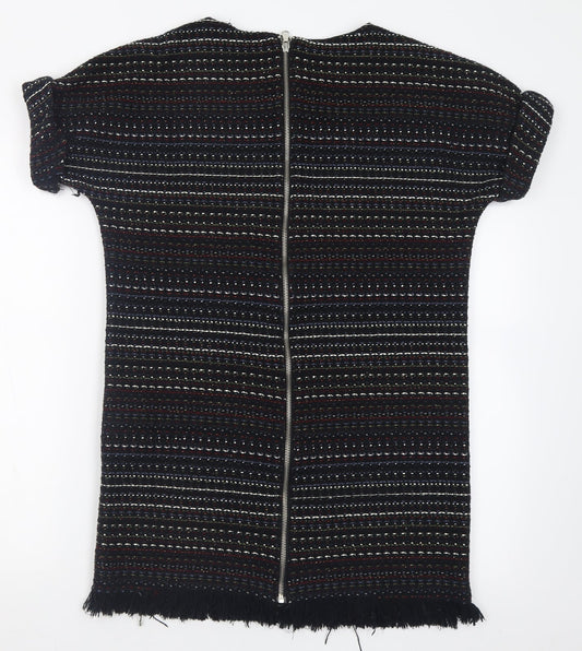 Zara Womens Multicoloured Geometric Cotton T-Shirt Dress  Size XS  Crew Neck Zip