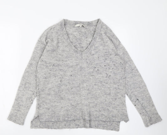 NEXT Womens Grey V-Neck  Acrylic Pullover Jumper Size 10