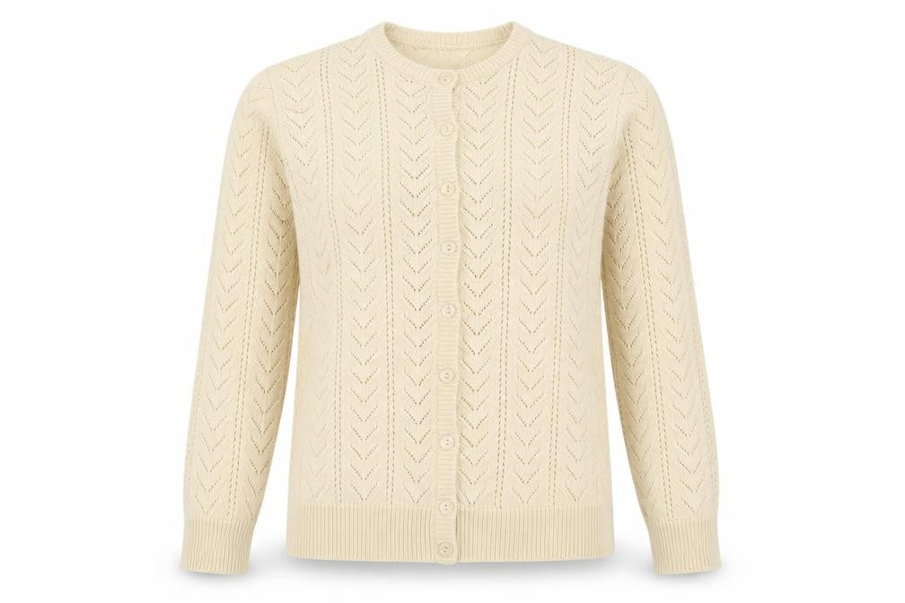 Classics Womens Ivory Crew Neck Geometric Acrylic Cardigan Jumper Size 12