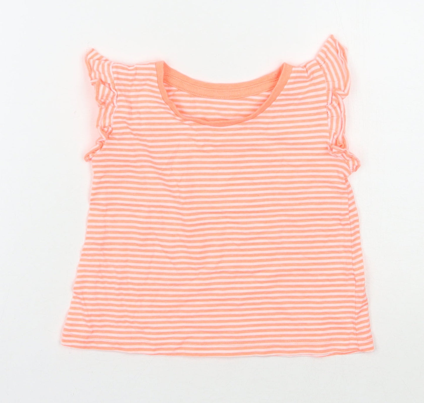 Matalan Baby Orange Striped Cotton Basic T-Shirt Size 18-24 Months Round Neck Pullover