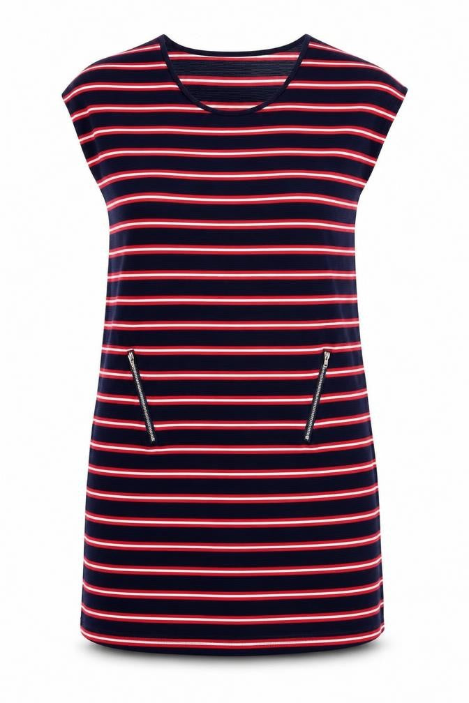 Vouley Vous Womens Blue Striped Viscose T-Shirt Dress  Size XL  Scoop Neck Pullover