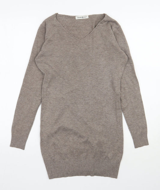 Beauty Womens Brown V-Neck  Viscose Pullover Jumper Size S