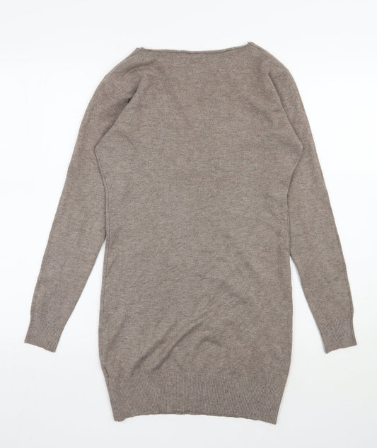 Beauty Womens Brown V-Neck  Viscose Pullover Jumper Size S