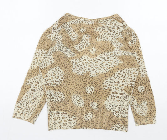 Evie  Womens Beige V-Neck Animal Print Viscose Cardigan Jumper Size 14