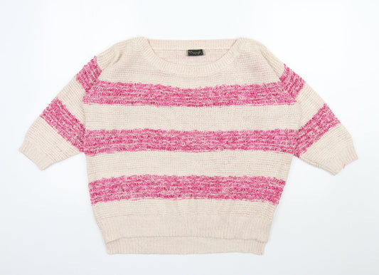 Originals Womens Beige Scoop Neck Striped Acrylic Pullover Jumper Size L