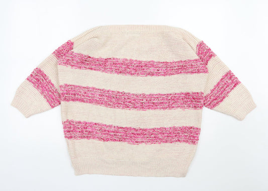 Originals Womens Beige Scoop Neck Striped Acrylic Pullover Jumper Size L