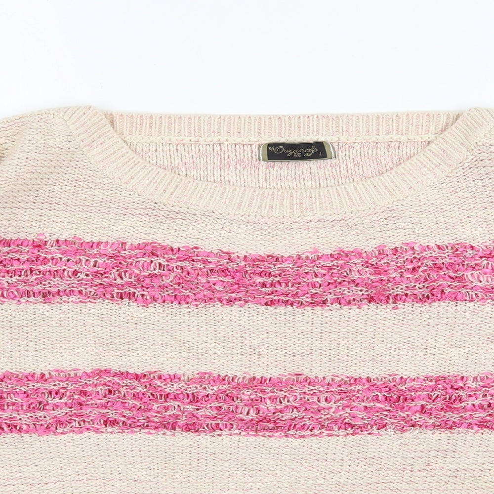 Originals Womens Beige Scoop Neck Striped Acrylic Pullover Jumper Size L