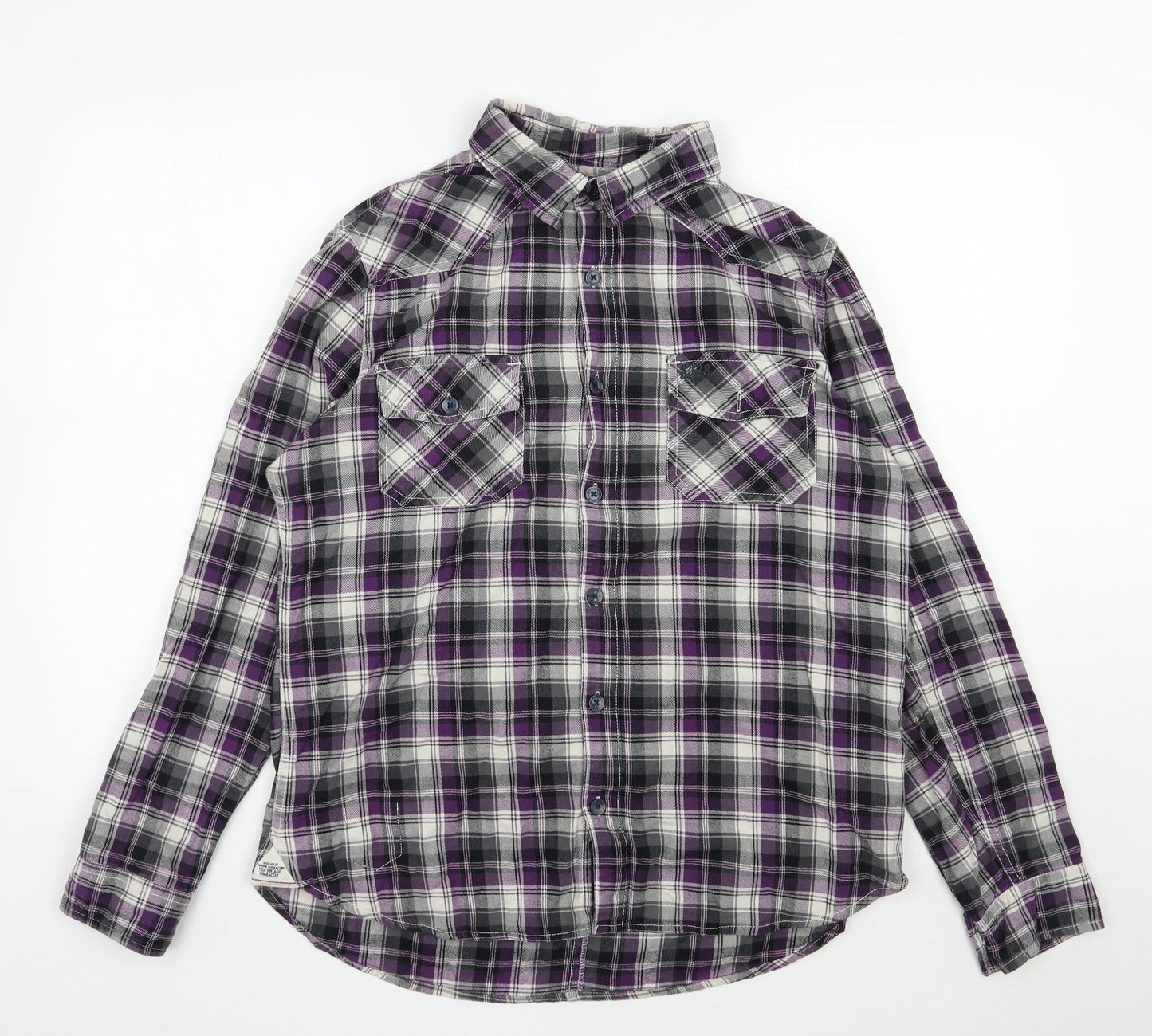 UNION MADE Mens Grey Plaid Cotton  Button-Up Size L Collared Button