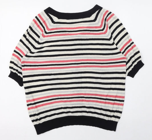 Nougat Womens Ivory Scoop Neck Striped Cotton Cardigan Jumper Size 4