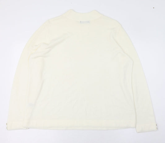BM Womens Ivory Round Neck  Acrylic Pullover Jumper Size L