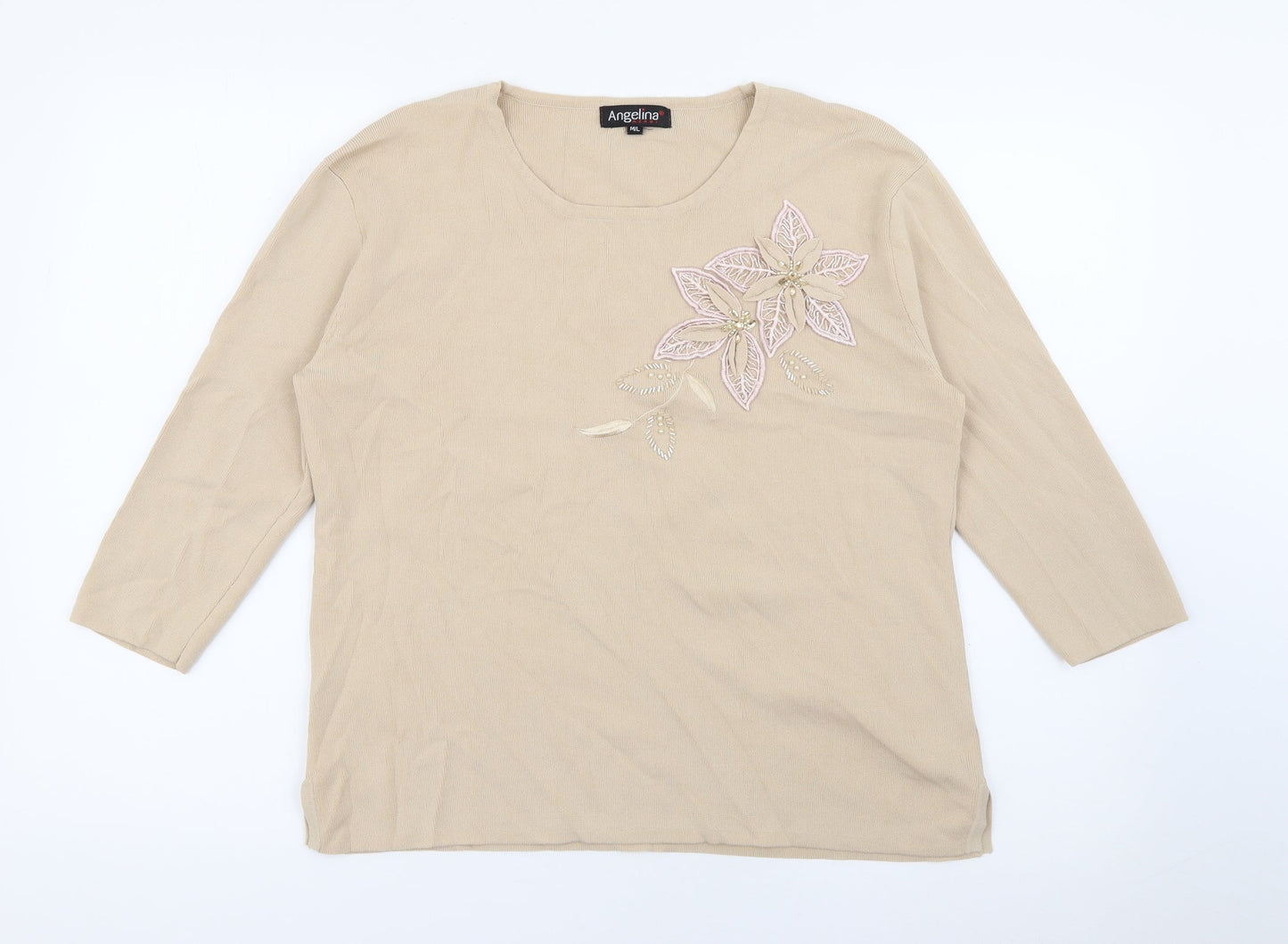 Angelina Womens Beige Round Neck  Viscose Pullover Jumper Size M