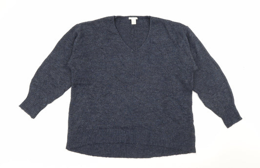 H&M Womens Blue V-Neck  Acrylic Pullover Jumper Size S