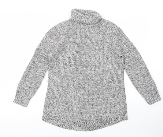 H&M Womens Grey Roll Neck  Cotton Tunic Jumper Size S