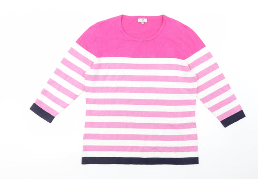 Nina Murati Womens Pink Scoop Neck Striped Viscose Pullover Jumper Size M
