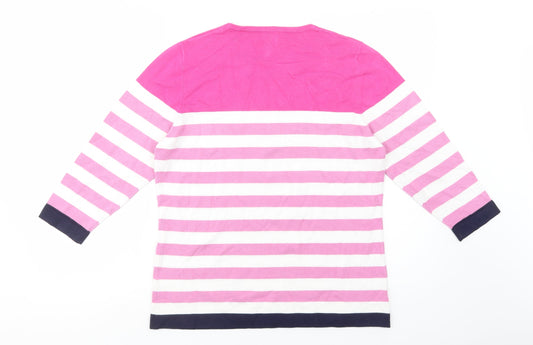 Nina Murati Womens Pink Scoop Neck Striped Viscose Pullover Jumper Size M