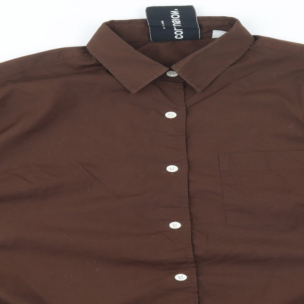 COLLUSION Womens Brown  Polyester Basic Button-Up Size 4 Collared