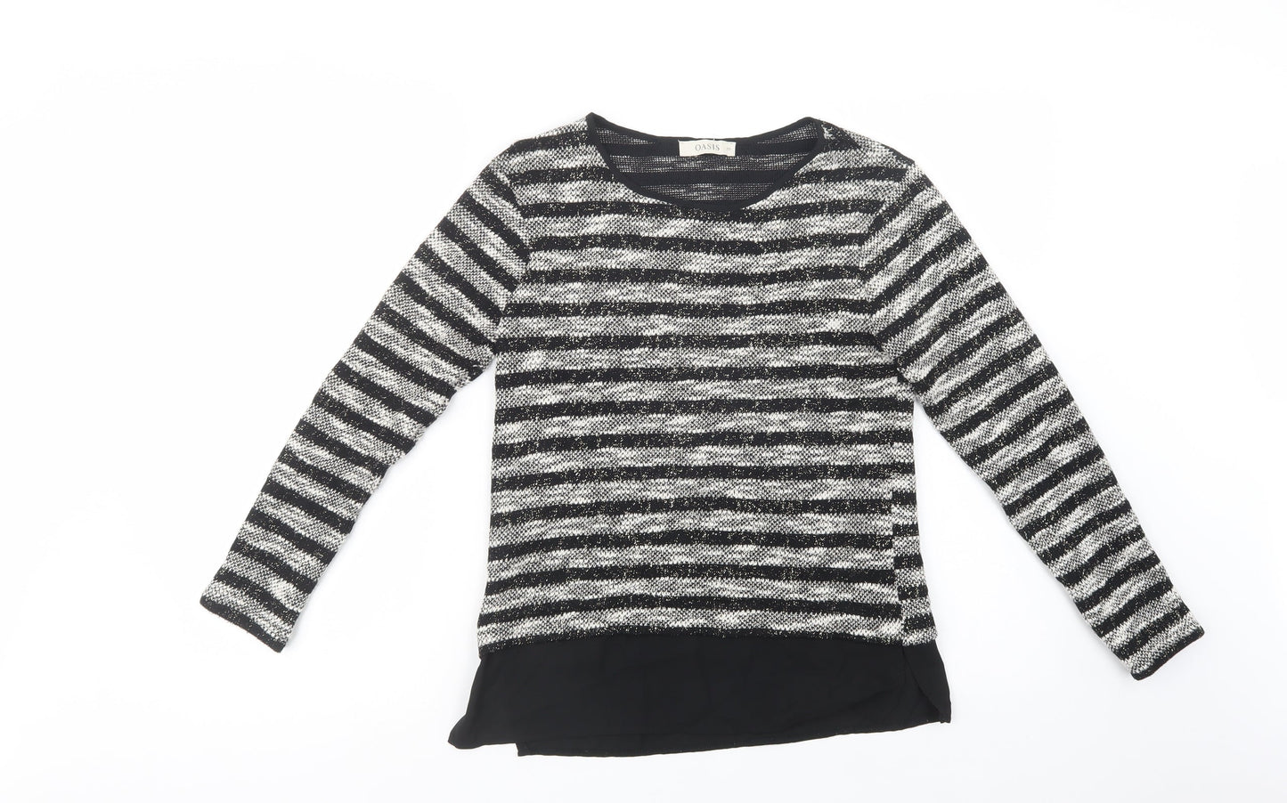Oasis Womens Black Crew Neck Striped Acrylic Pullover Jumper Size XS