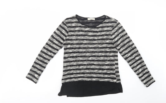Oasis Womens Black Crew Neck Striped Acrylic Pullover Jumper Size XS