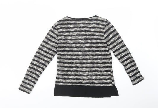 Oasis Womens Black Crew Neck Striped Acrylic Pullover Jumper Size XS