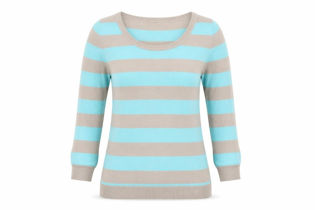 H&M Womens Blue Scoop Neck Striped Acrylic Pullover Jumper Size XS