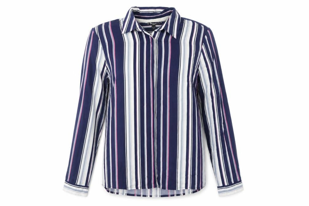 Brandtex Womens Blue Striped Viscose Basic Button-Up Size 12 Collared