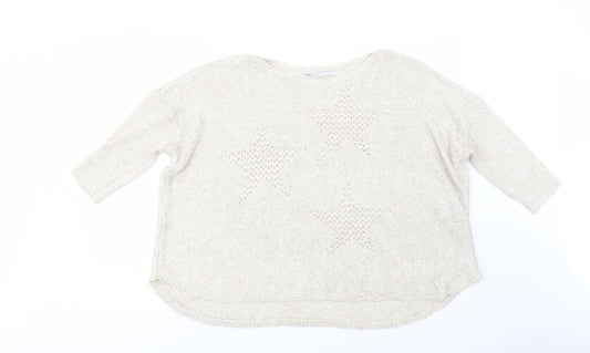 Only Womens Beige Boat Neck  Acrylic Pullover Jumper Size L