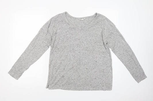 Springfield Womens Grey V-Neck  Polyester Pullover Jumper Size M