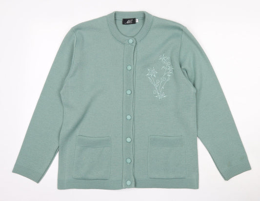 ME Womens Green Round Neck  Polyester Cardigan Jumper Size M
