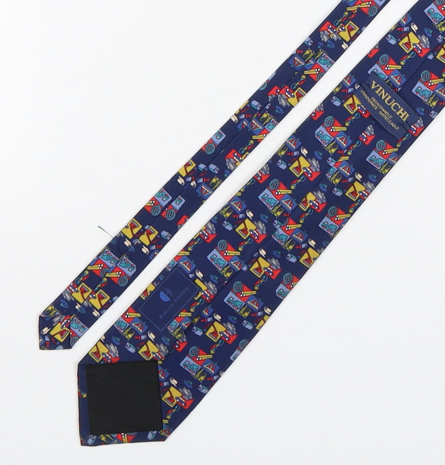 Vinuchi Mens Multicoloured Geometric Polyester Pointed Tie One Size - Diggers & Trucks