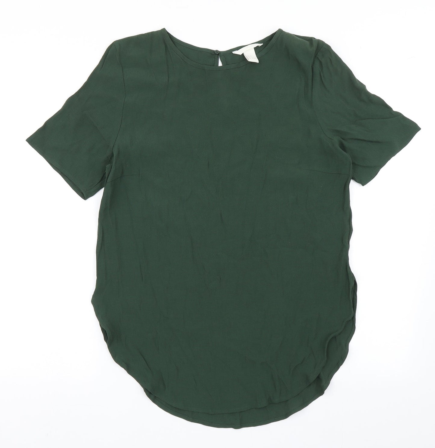H&M Womens Green  Viscose Basic Blouse Size 6 Round Neck