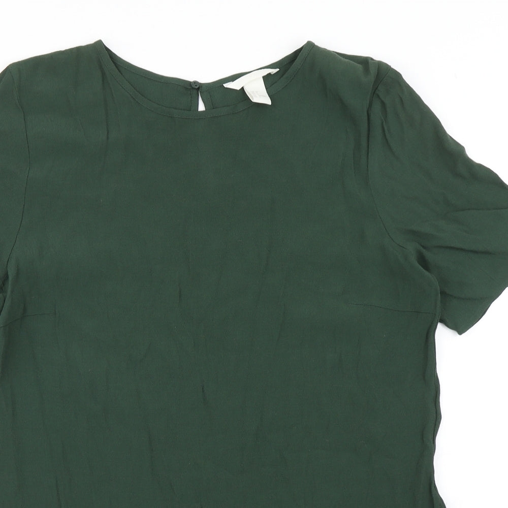 H&M Womens Green  Viscose Basic Blouse Size 6 Round Neck