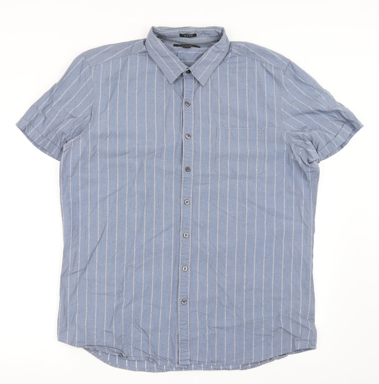 Marc Anthony Mens Blue Striped Cotton  Button-Up Size XL Collared Button