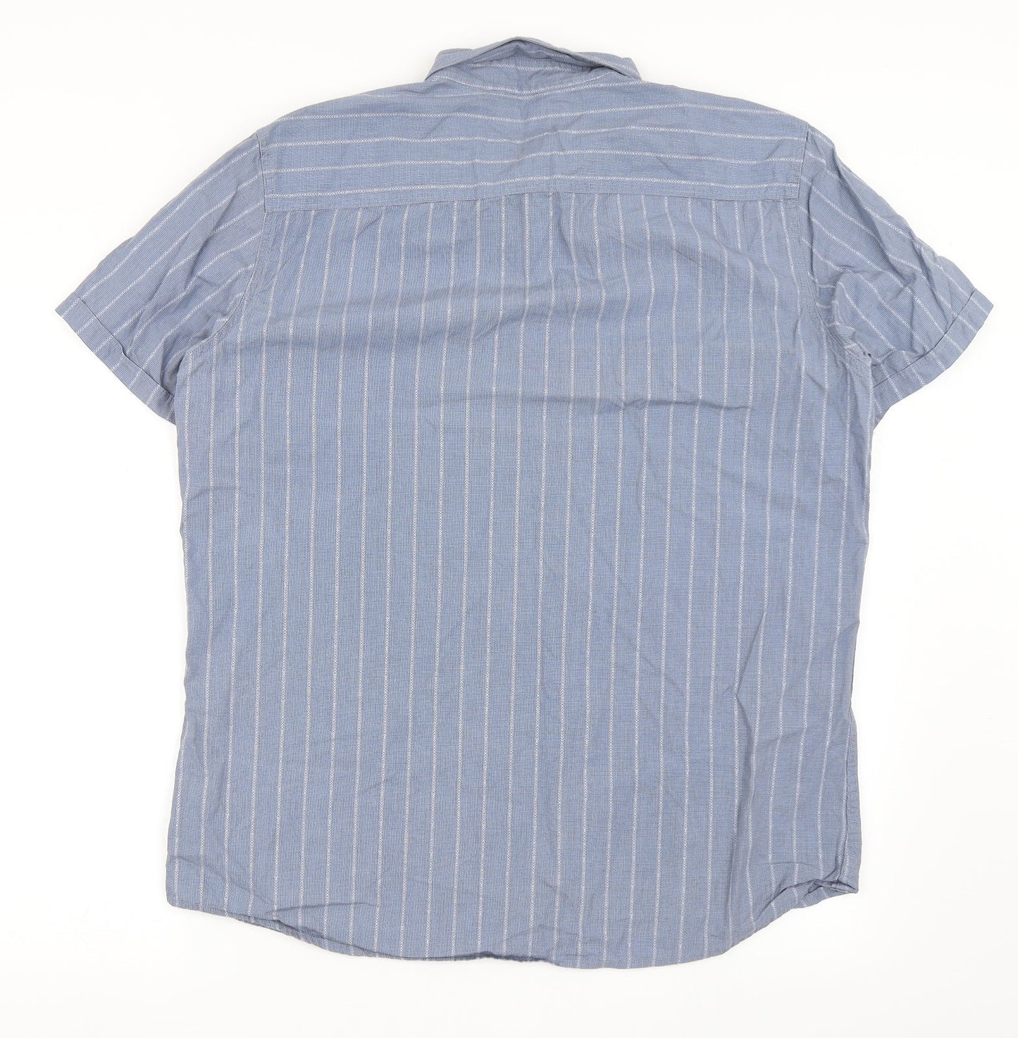 Marc Anthony Mens Blue Striped Cotton  Button-Up Size XL Collared Button