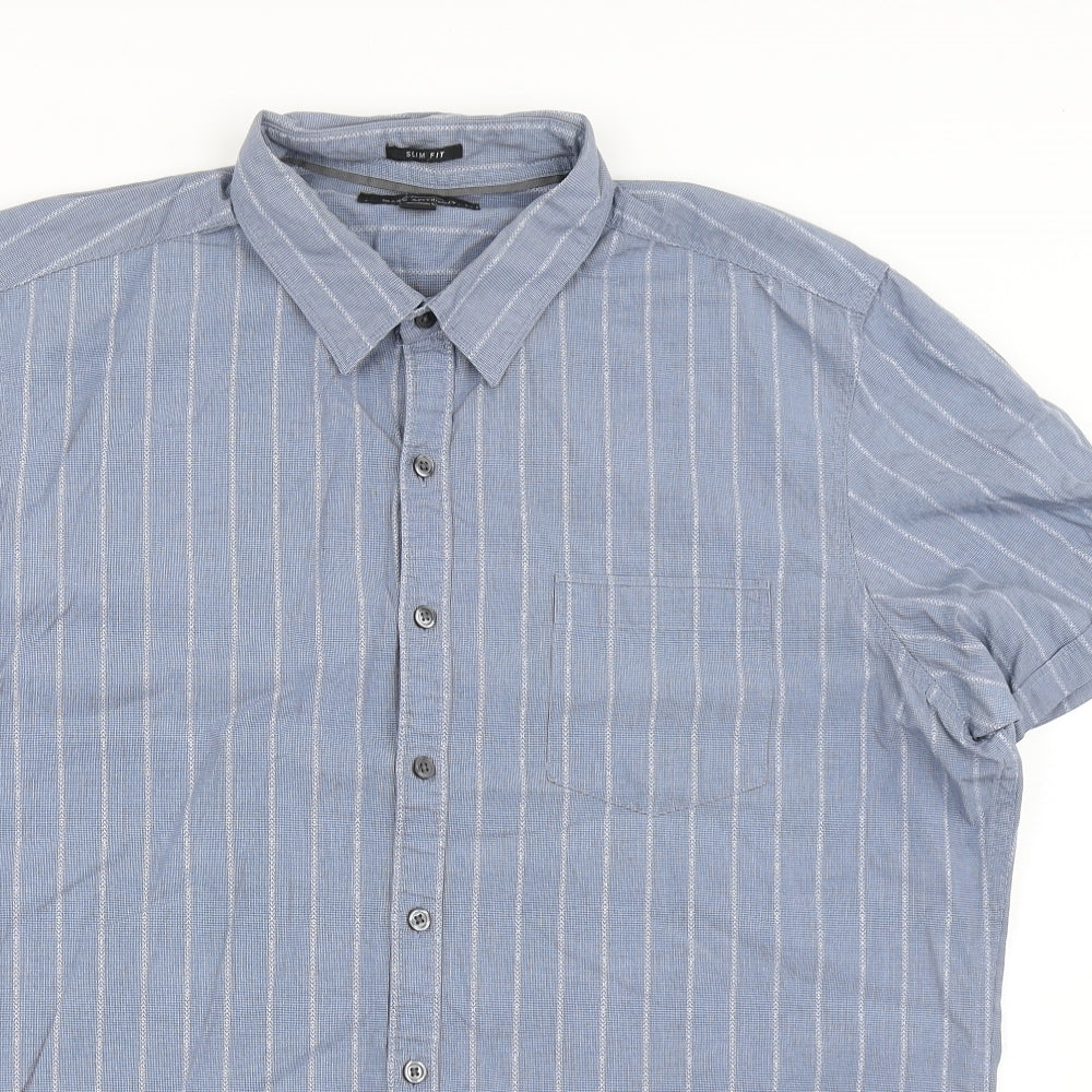 Marc Anthony Mens Blue Striped Cotton  Button-Up Size XL Collared Button
