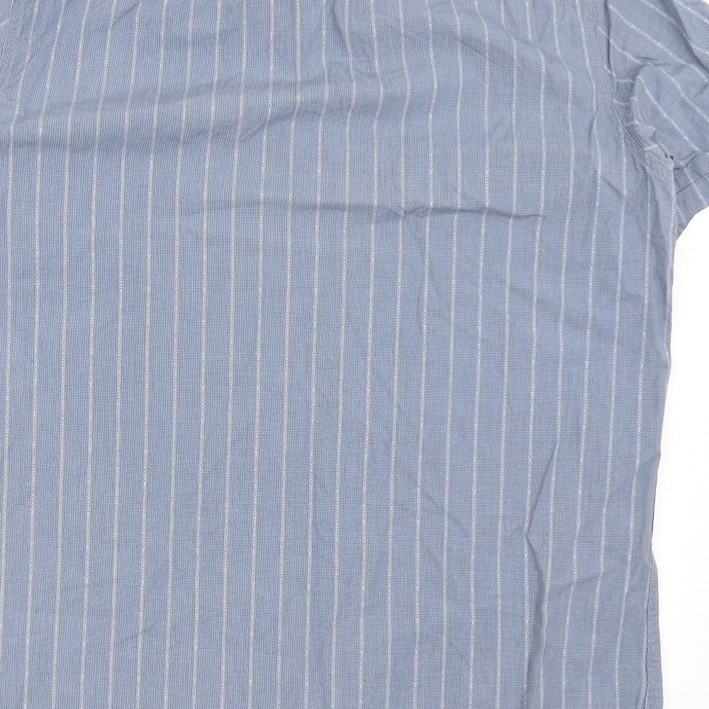 Marc Anthony Mens Blue Striped Cotton  Button-Up Size XL Collared Button