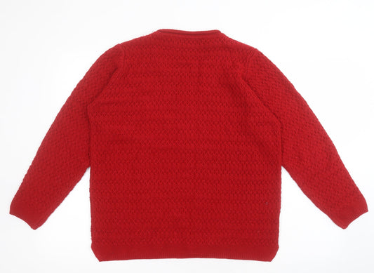 Isle Essentials Womens Red Round Neck  Acrylic Pullover Jumper Size M