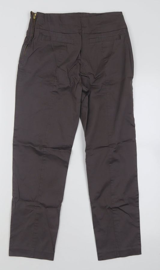 H&M Womens Grey  Cotton Cropped Trousers Size 8 L24 in Regular Zip