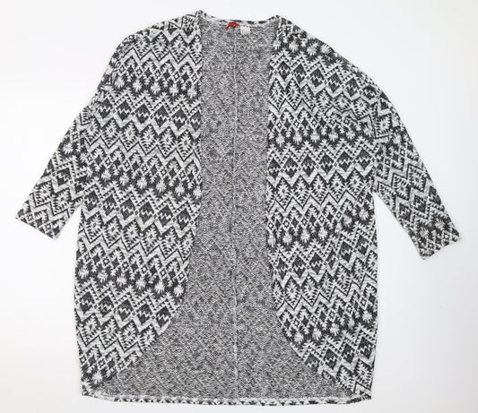 H&M Womens Black V-Neck Geometric Polyester Cardigan Jumper Size M