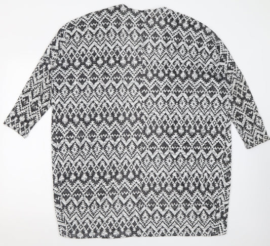 H&M Womens Black V-Neck Geometric Polyester Cardigan Jumper Size M