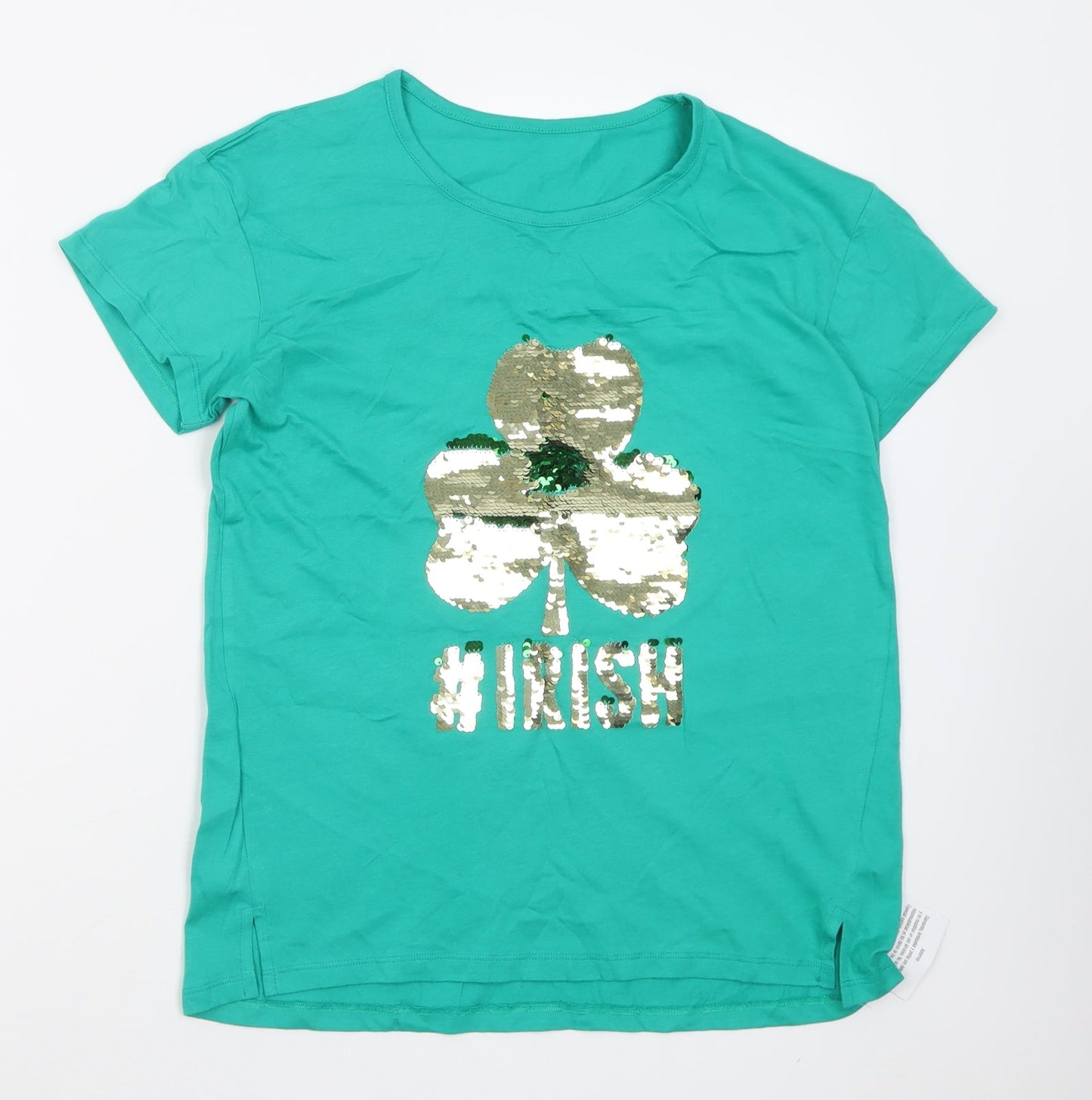 Dunnes Stores Womens Green  Cotton Basic T-Shirt Size S Crew Neck - Irish