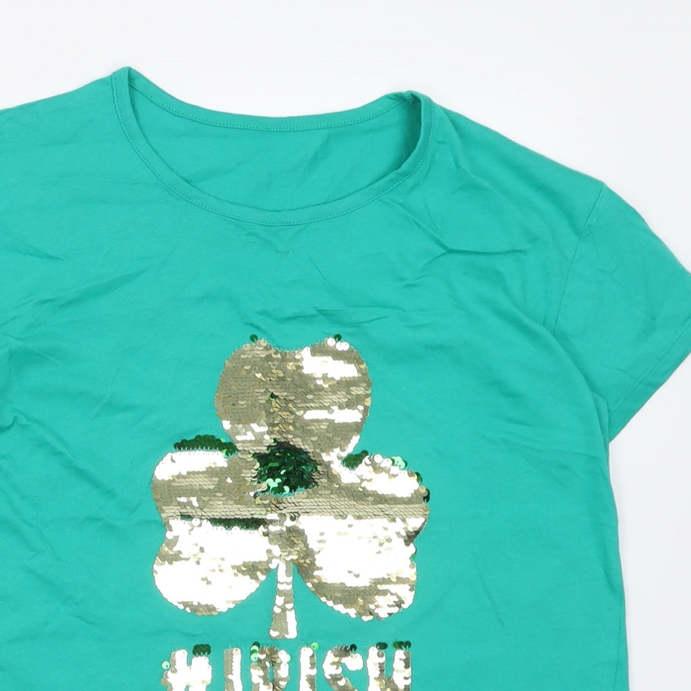 Dunnes Stores Womens Green  Cotton Basic T-Shirt Size S Crew Neck - Irish
