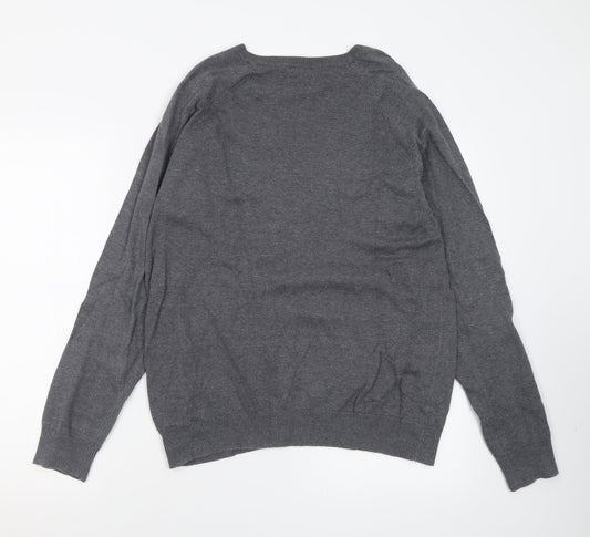 New Look Mens Grey V-Neck  Cotton Pullover Jumper Size L