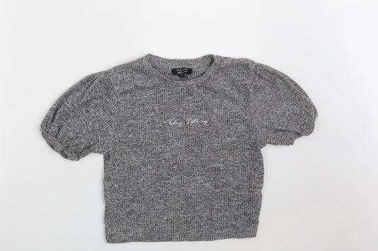 New Look Girls Grey  Polyester Cropped Blouse Size 12-13 Years Round Neck