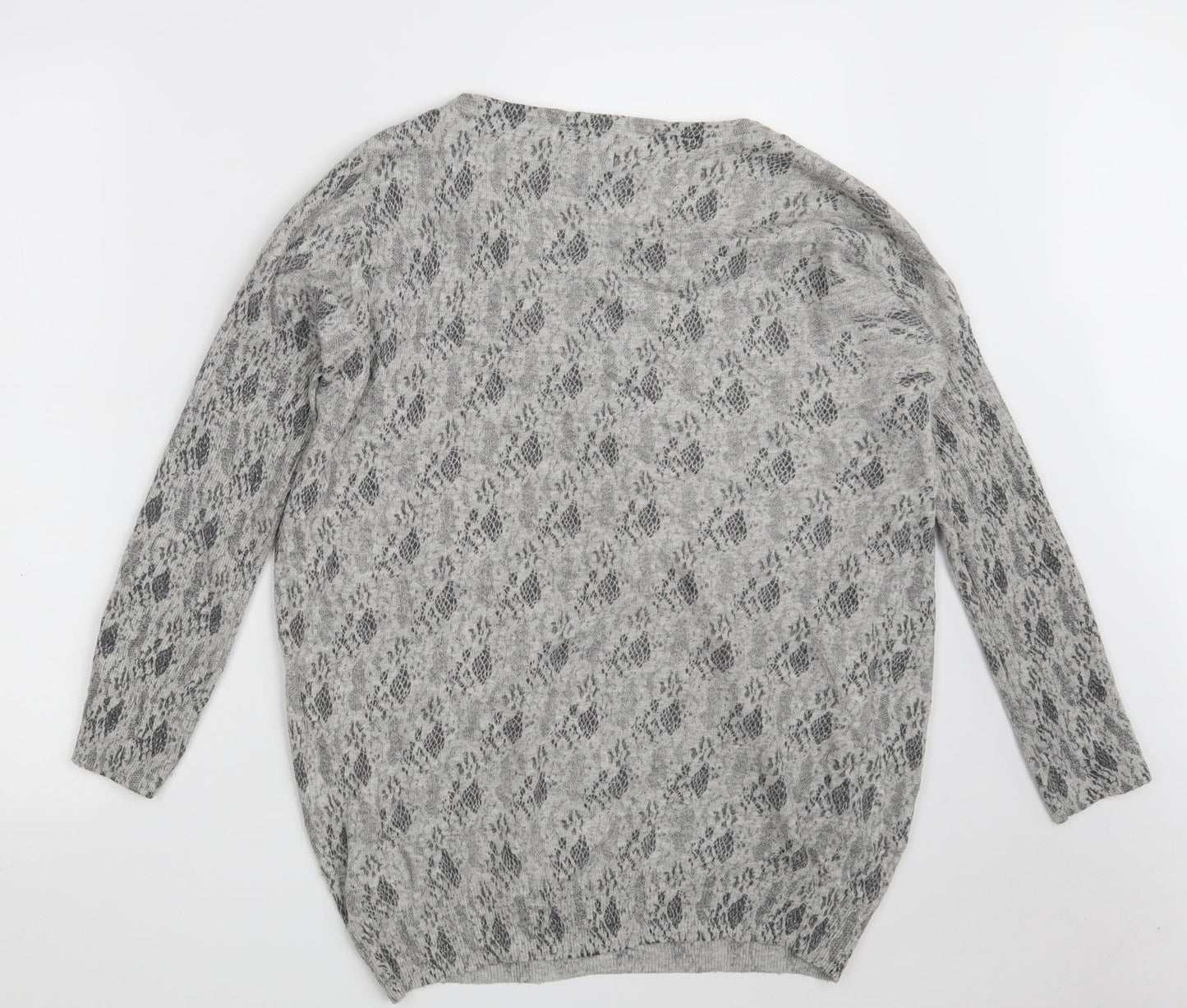 Ribbon Womens Grey Round Neck Animal Print Polyester Pullover Jumper Size 12